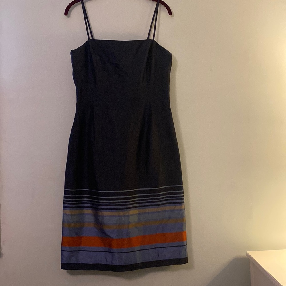 Ann Taylor Navy & Striped Silk Dress Size 8